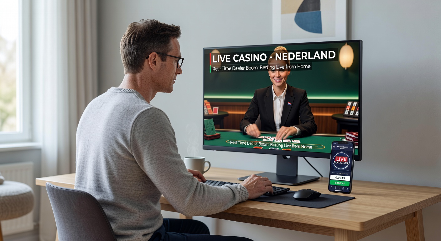 Live dealer aan tafel in online casino, spelers wedden vanuit huis met real-time actie