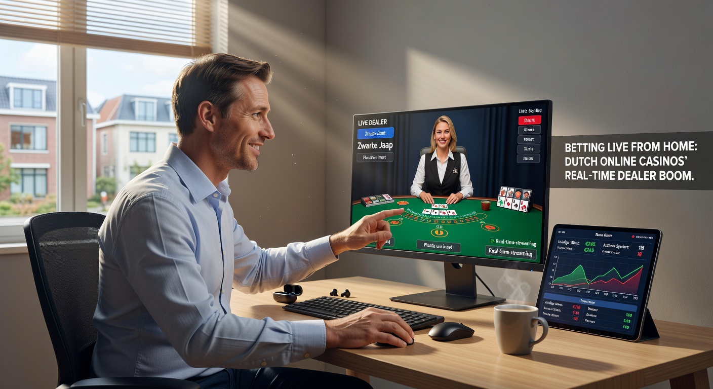 Speler aan computer volgt live roulette met dealer, real-time weddenschappen zichtbaar