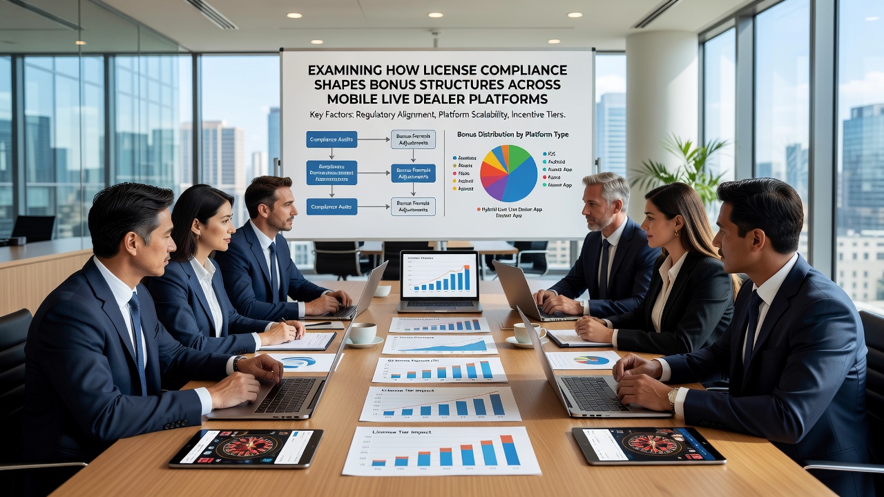 Analyse dashboard met licentie compliance metrics voor bonusstructuren op live dealer apps