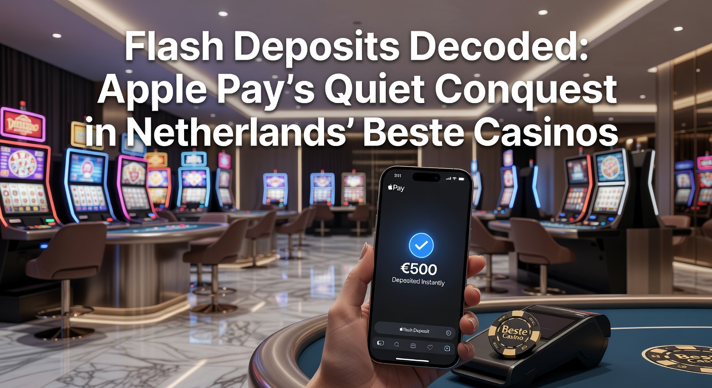 Apple Pay interface op een smartphone bij een online casino storting, met Nederlandse vlag en casino icons op de achtergrond