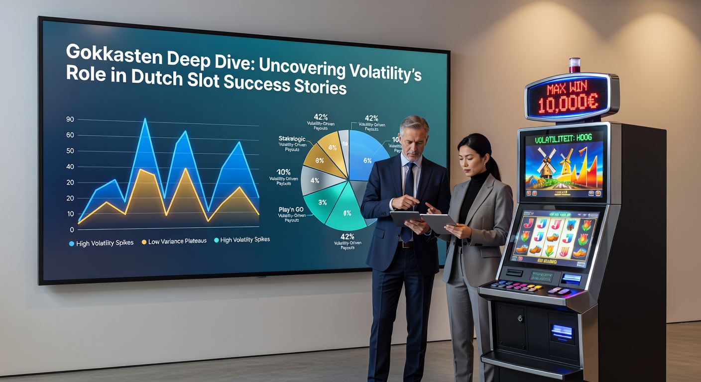 Gloeiende gokkastrollen met jackpot-symbolen en winnende lijnen die volatiliteit illustreren in een Nederlands casino-thema