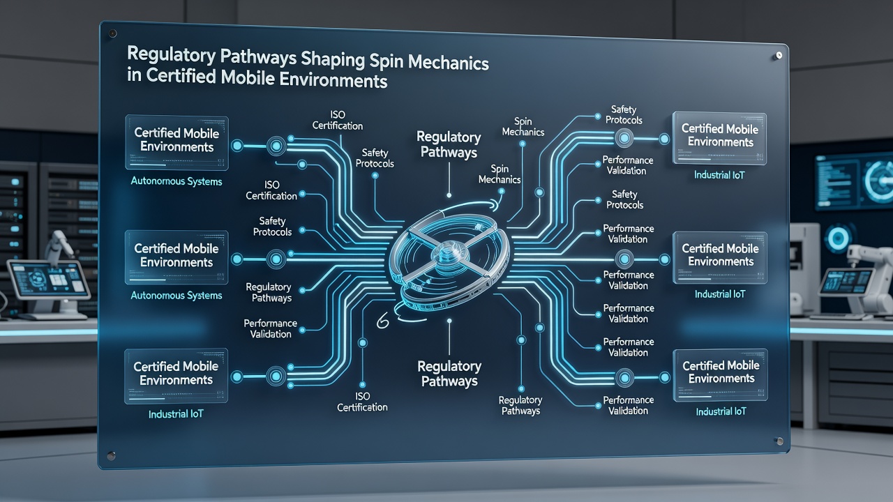 Diagram van gecertificeerde mobiele spinprocessen met regelgevende controles en dataflows