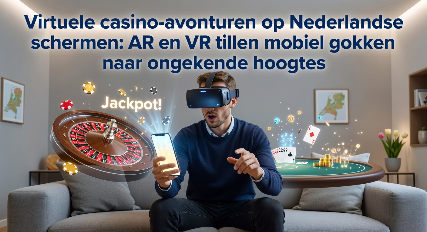 Smartphone met AR/VR casino overlay, virtuele roulette tafel verschijnt in een Nederlands huiskamer